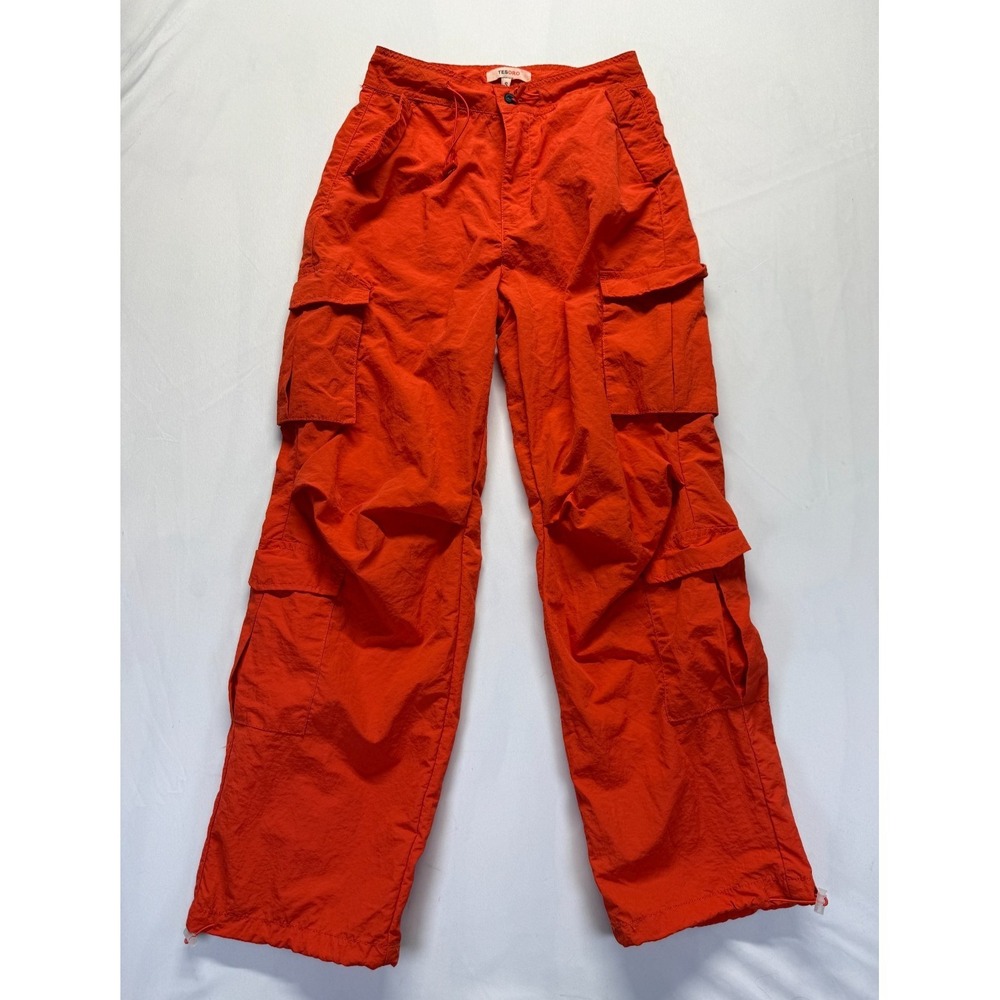 Tesoro Cargo Pants Women Small Vibrant Orange Nylon Stretch High Rise Drawstring